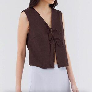 Linen Front Tie Vest Top in Espresso Brown